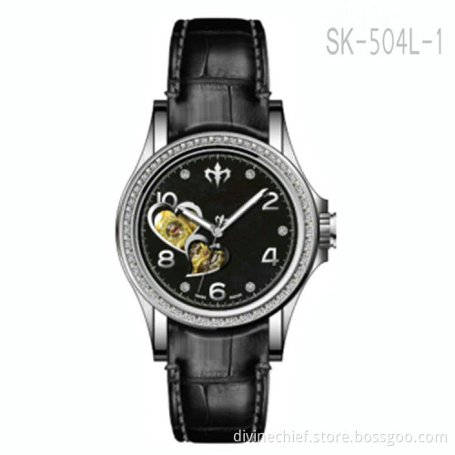 Newest Desigh Lady Watch Genuine Leather Watch Band Heart Shape Movement Watch For Lady
